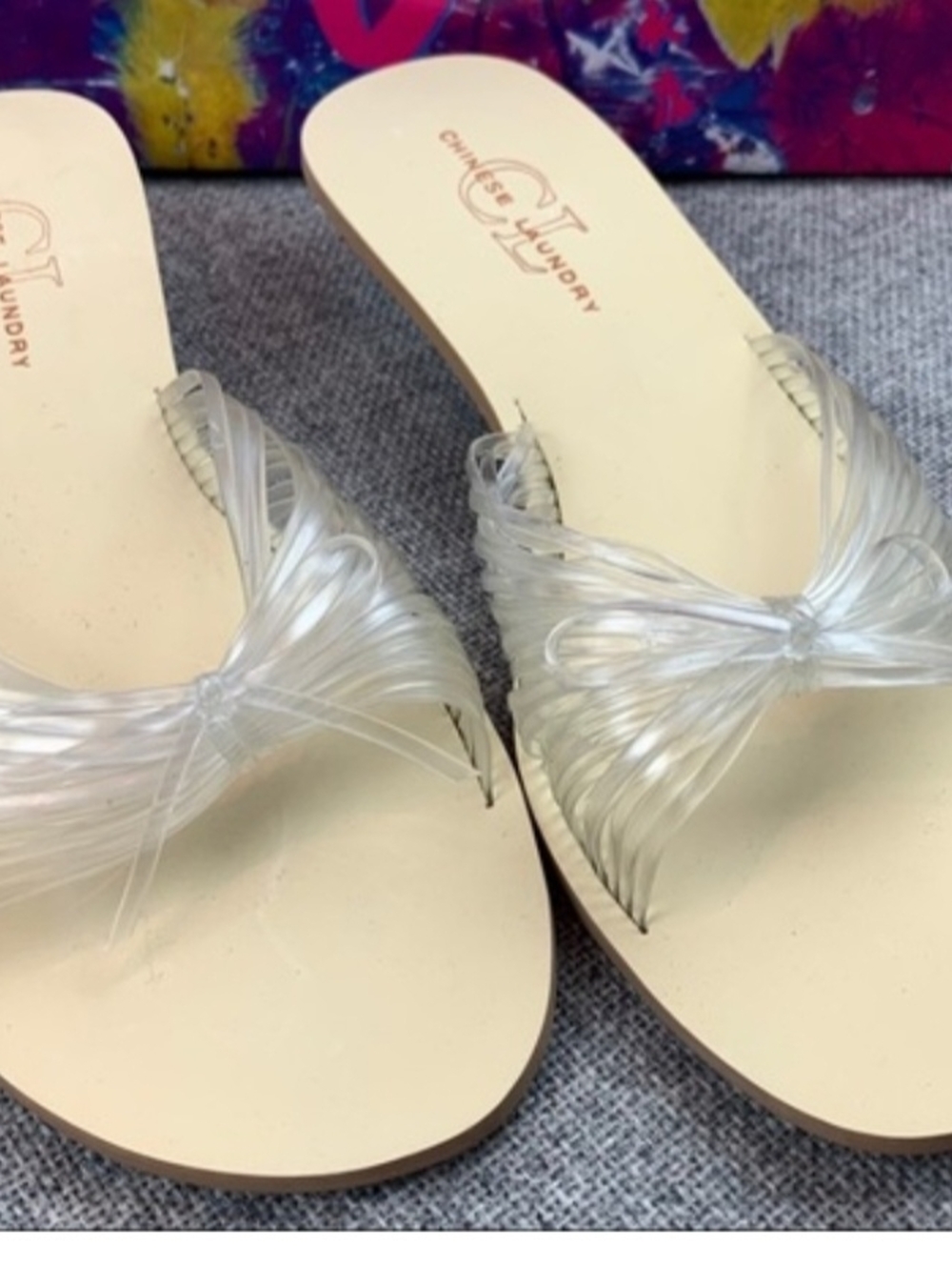 Chinese Laundry Clear Bow-Accent Slide Sandals